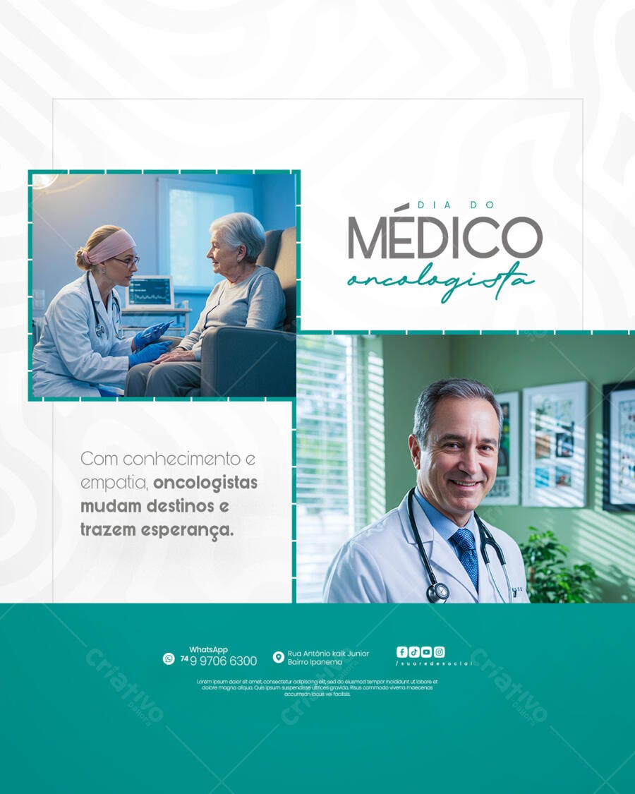 Post Dia do Médico Oncologista Clínica Médica PSD Editável