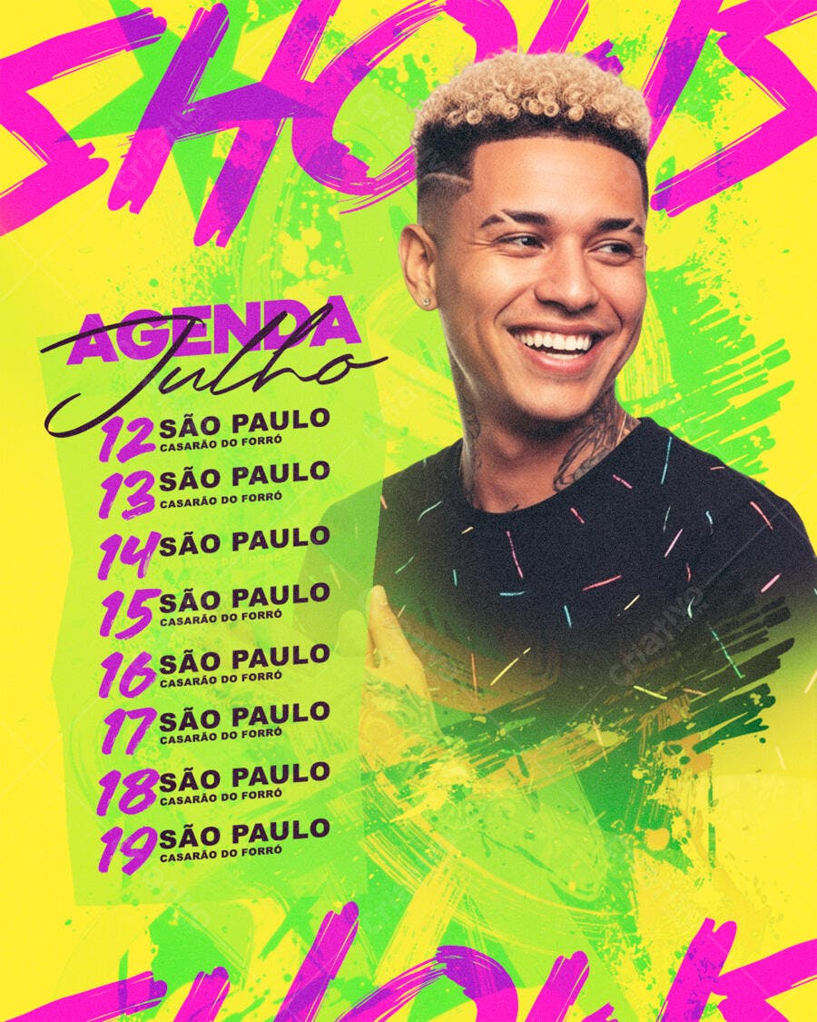 Post Instagram Agenda Julho Show Musical PSD Editável