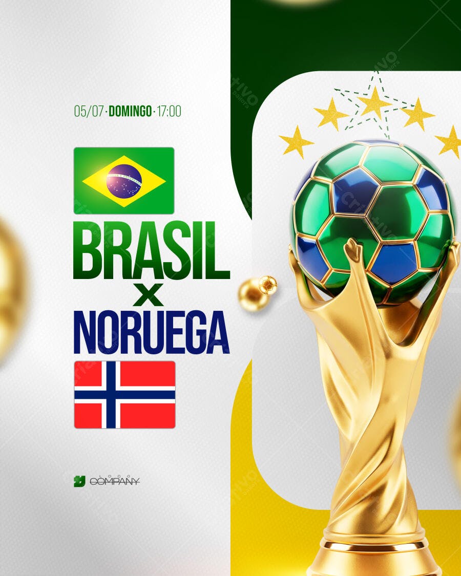 Post Instagram Brasil x Noruega Futebol PSD Editável