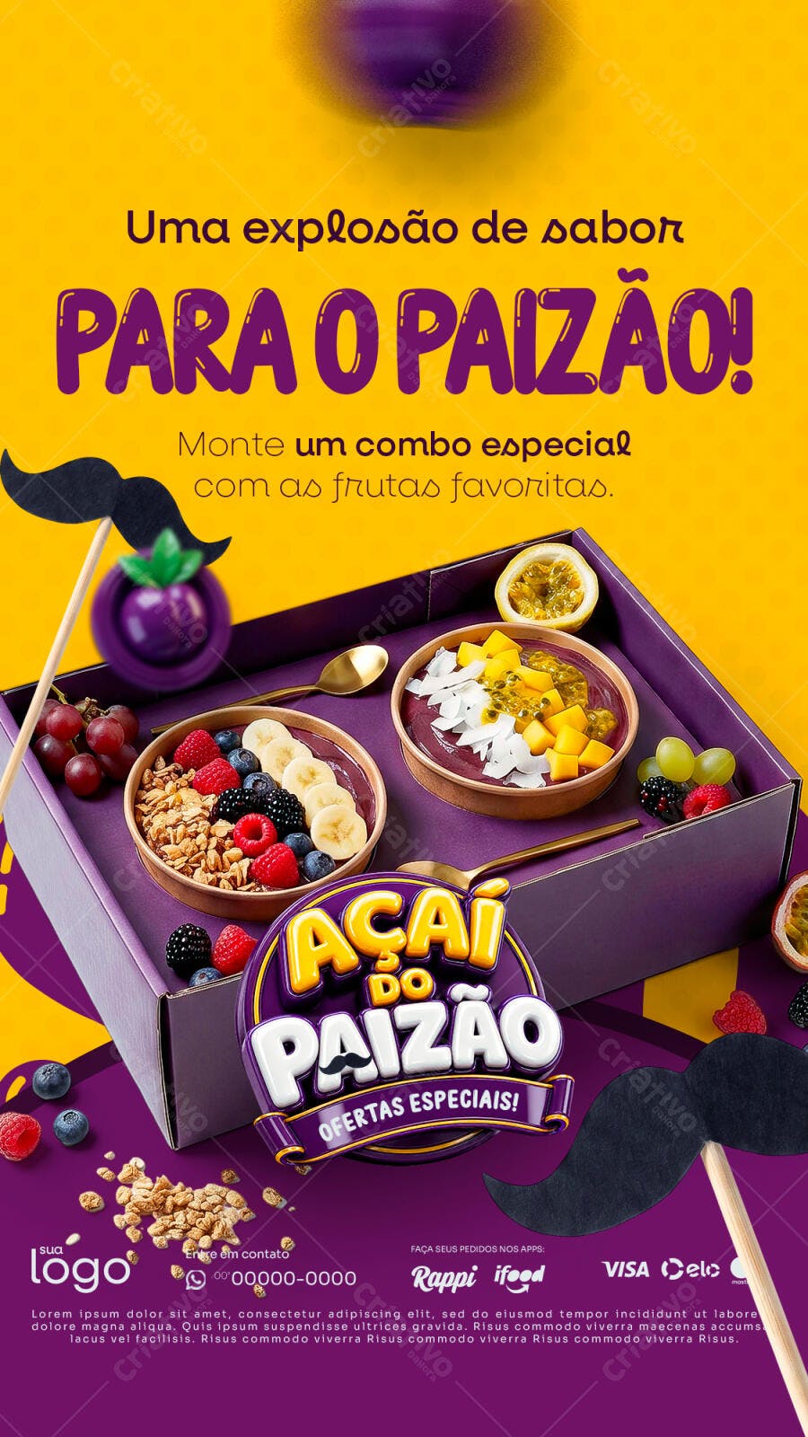 Post Instagram Dia dos Pais Açaí Delivery PSD Editável