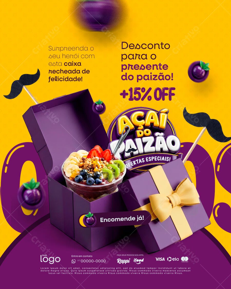 Post Instagram Dia dos Pais Açaí Delivery PSD Editável