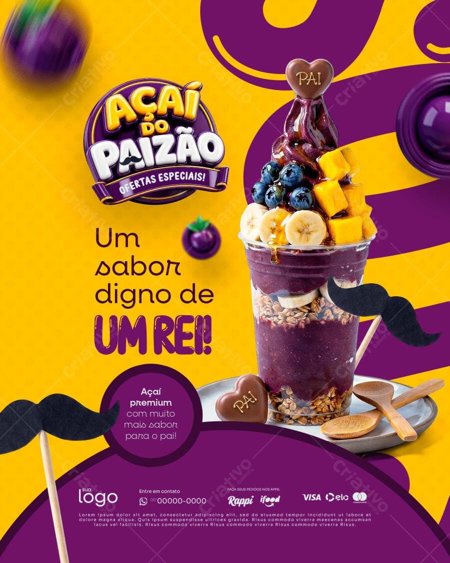 Post Instagram Dia dos Pais Açaí do Paizão PSD Editável