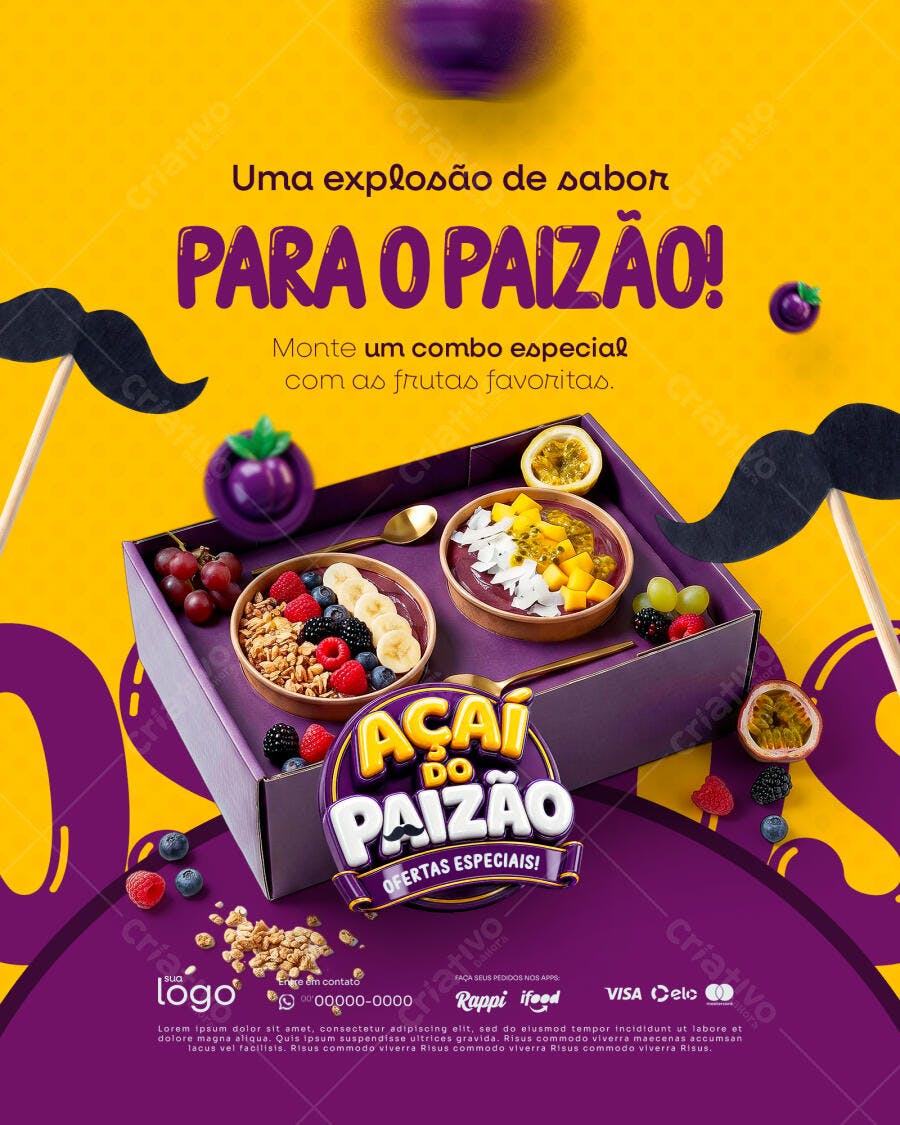 Post Instagram Dia dos Pais Açaí Frutas PSD Editável
