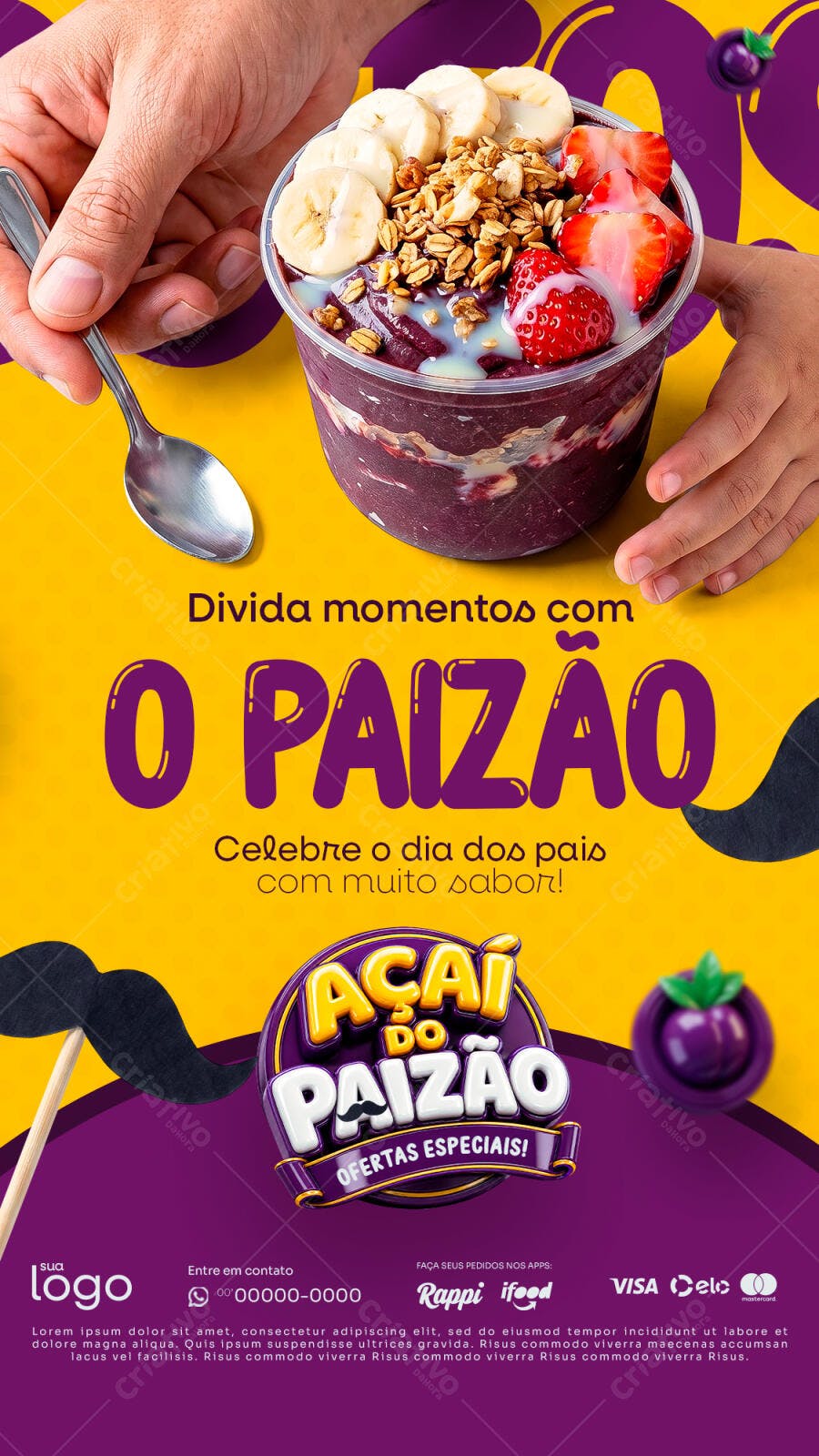 Post Instagram Dia dos Pais Açaí Ofertas PSD Editável