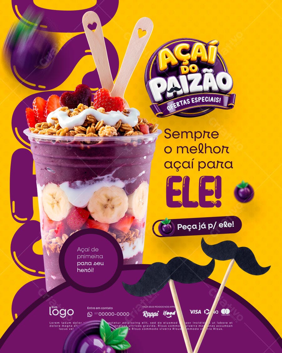 Post Instagram Dia dos Pais Açaí Ofertas PSD Editável