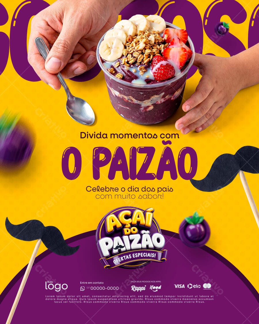 Post Instagram Dia dos Pais Açaí Sorveteria PSD Editável