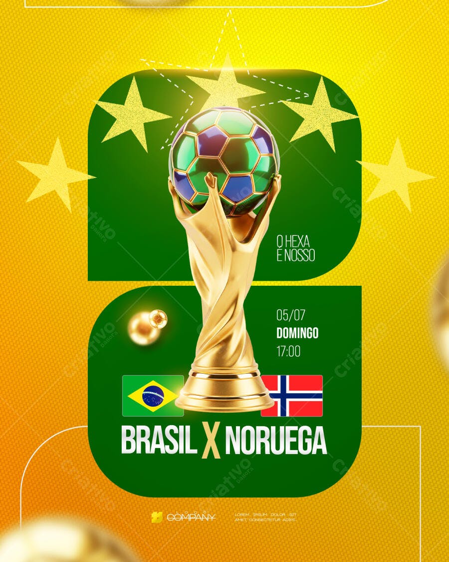 Post Instagram Jogo Brasil Noruega Futebol PSD Editável