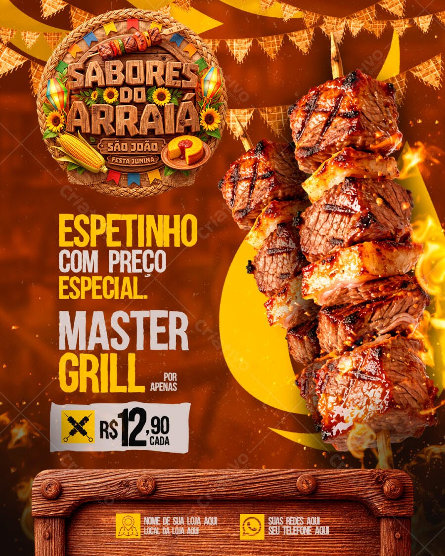 Post Instagram São João Festa Junina Churrascaria PSD Editável