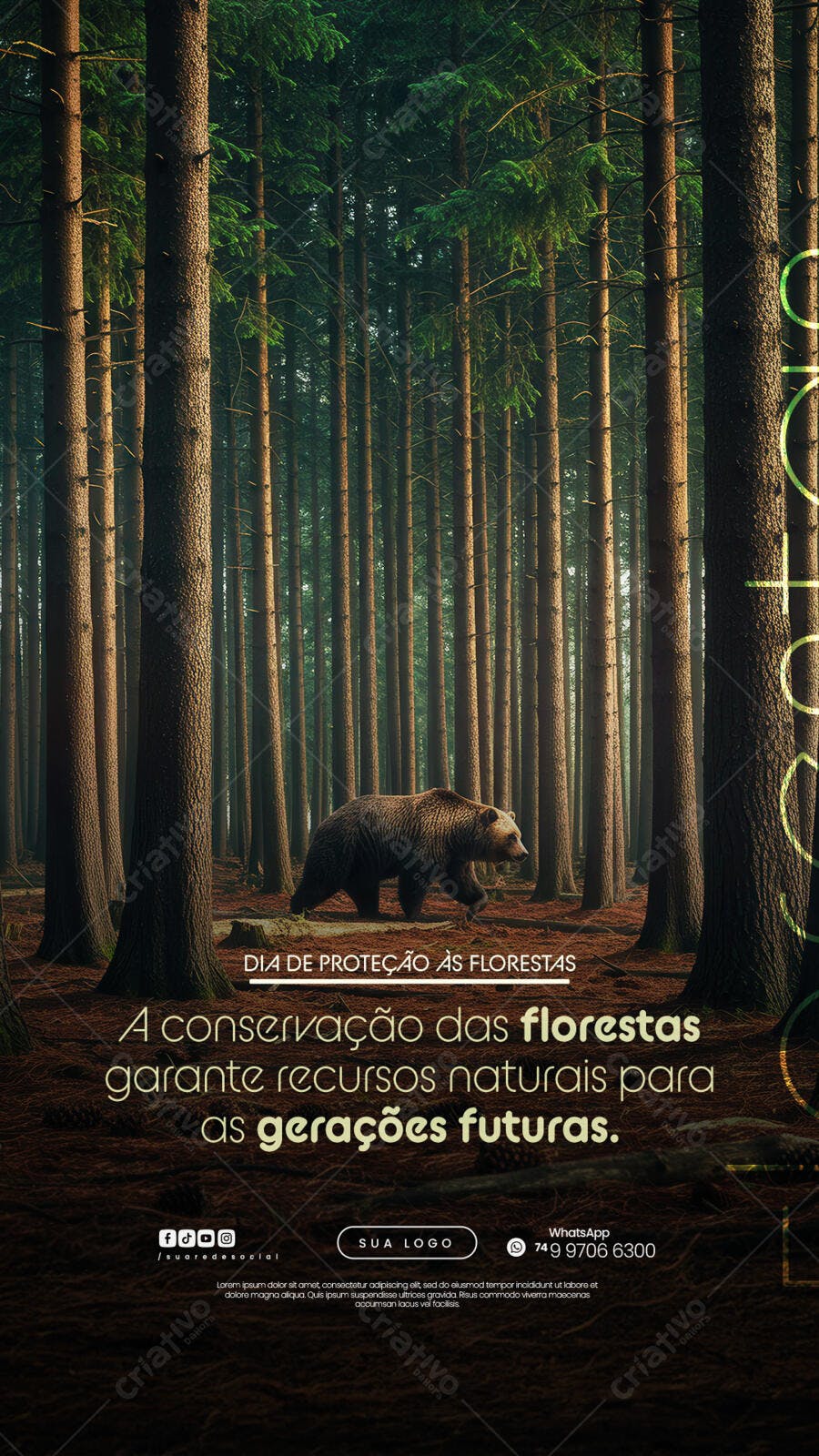 Story Dia da Proteção às Florestas Urso PSD Editável