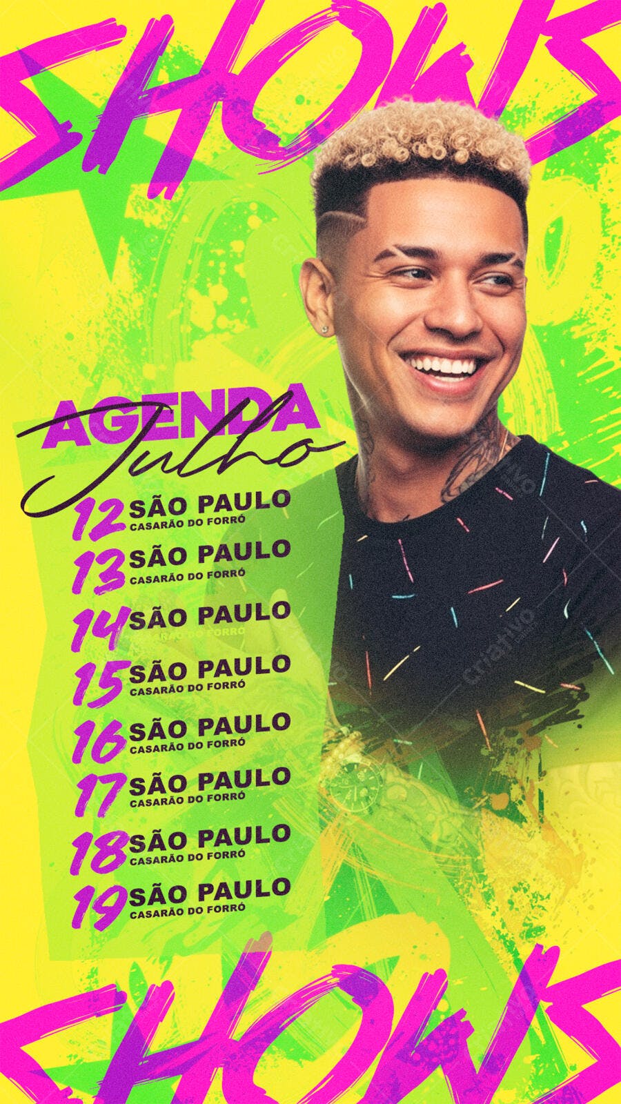 Story Instagram Agenda de Shows Julho PSD Editável