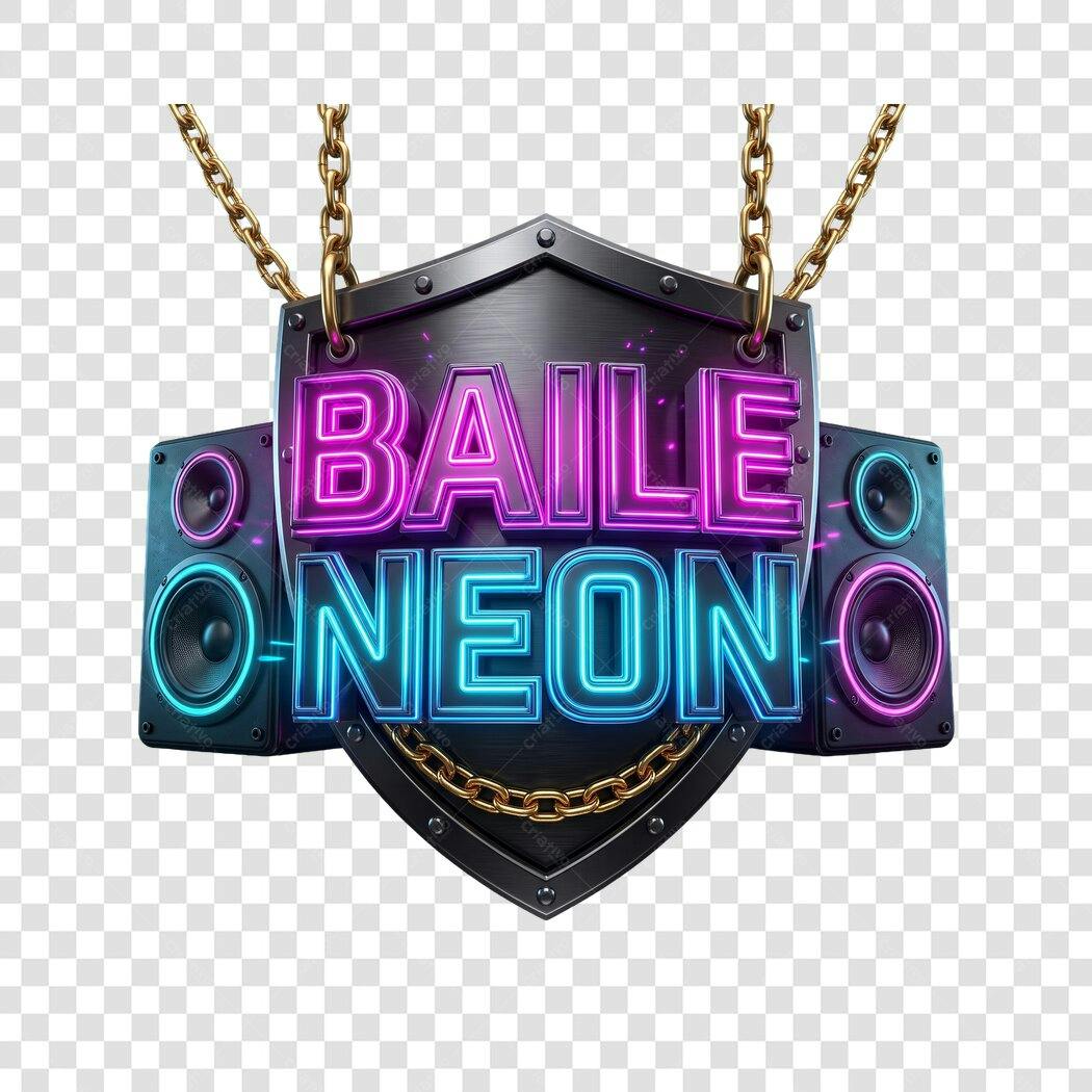 Elemento 3D Baile Neon Letreiro Luminoso PNG Fundo Transparente
