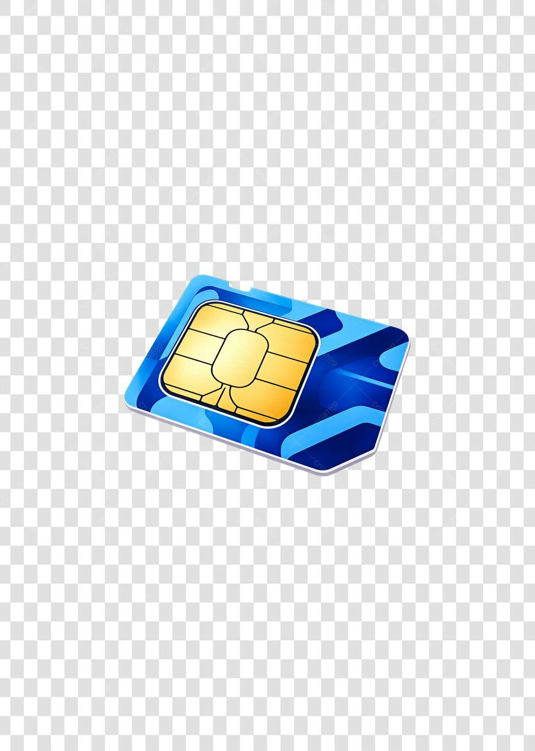Elemento 3D Chip Cartão SIM Azul Dourado PNG Fundo Transparente