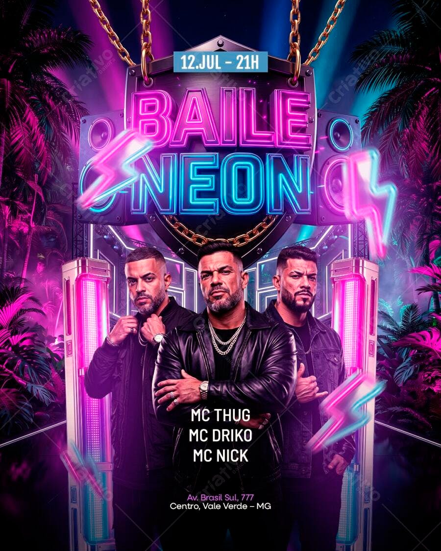 Flyer Baile Neon Festa Balada PSD Editável