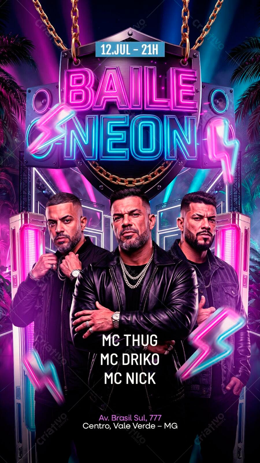 Flyer Baile Neon Festa Rave Balada PSD Editável