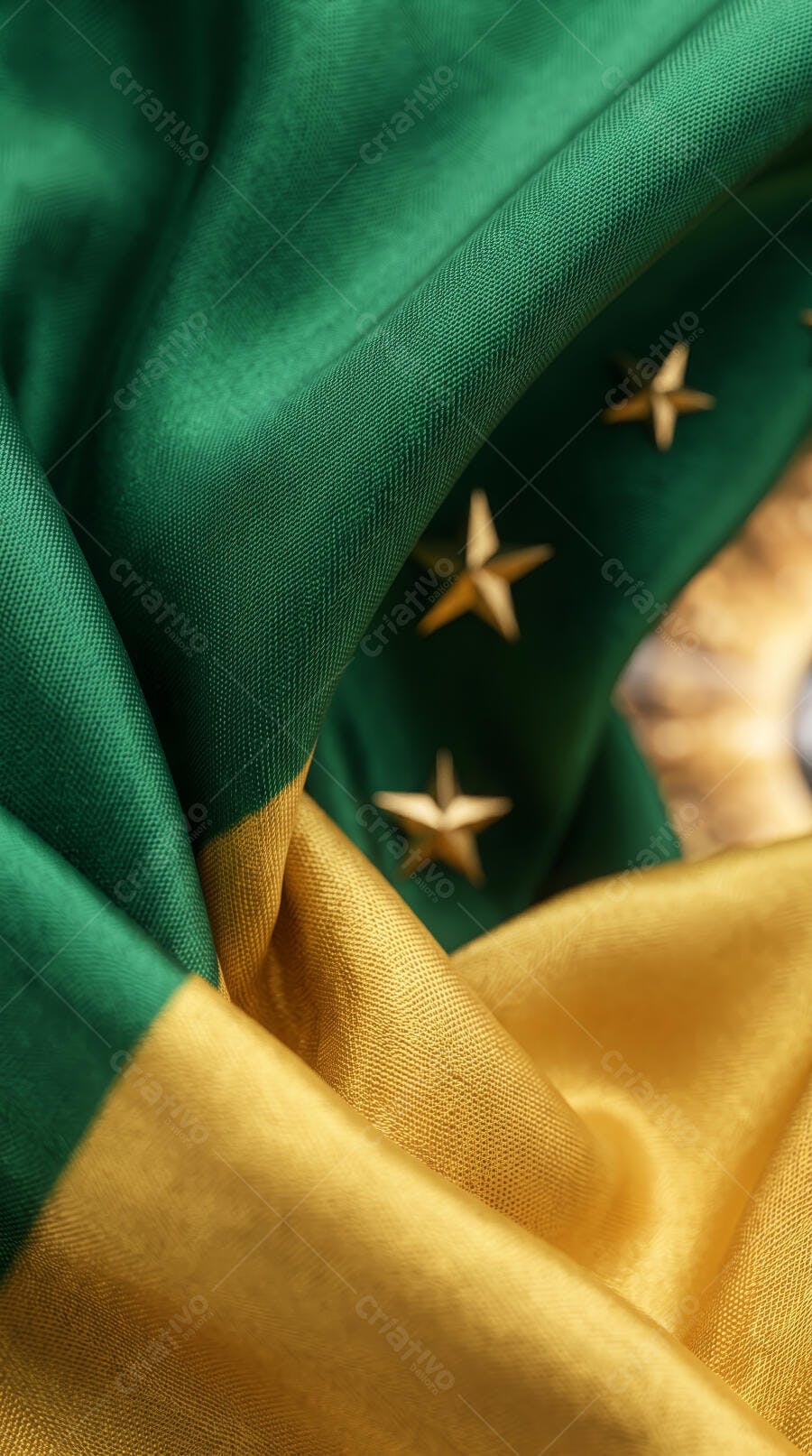 Foto Bandeira do Brasil Detalhe Estrelas Douradas Textura Tecido