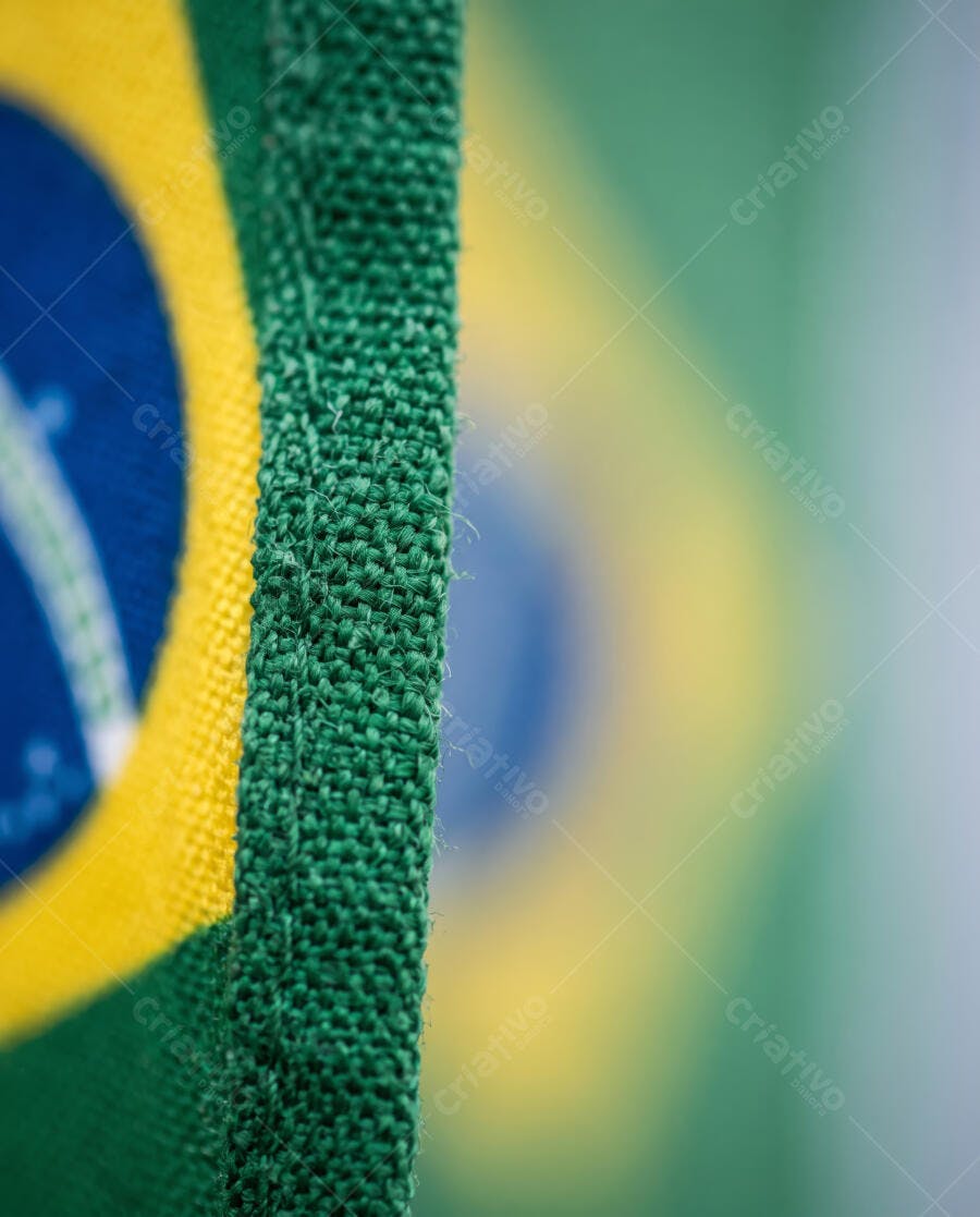 Foto Bandeira do Brasil Detalhe Tecido Textura Foco Seletivo