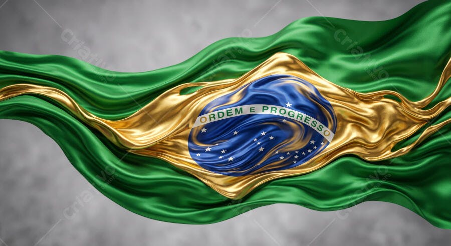 Foto Bandeira do Brasil Ondulando Textura de Seda Fundo Cinza