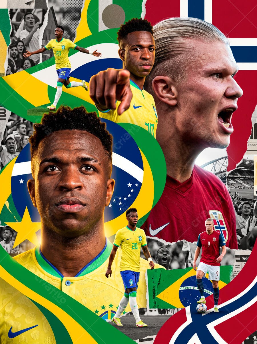 Foto Jogadores Vinicius Jr Haaland Futebol Brasil Noruega