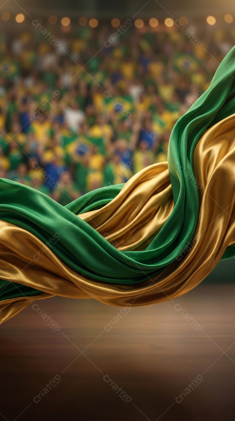 Foto Tecido Verde Amarelo Flutuando Torcida Fundo Desfocado