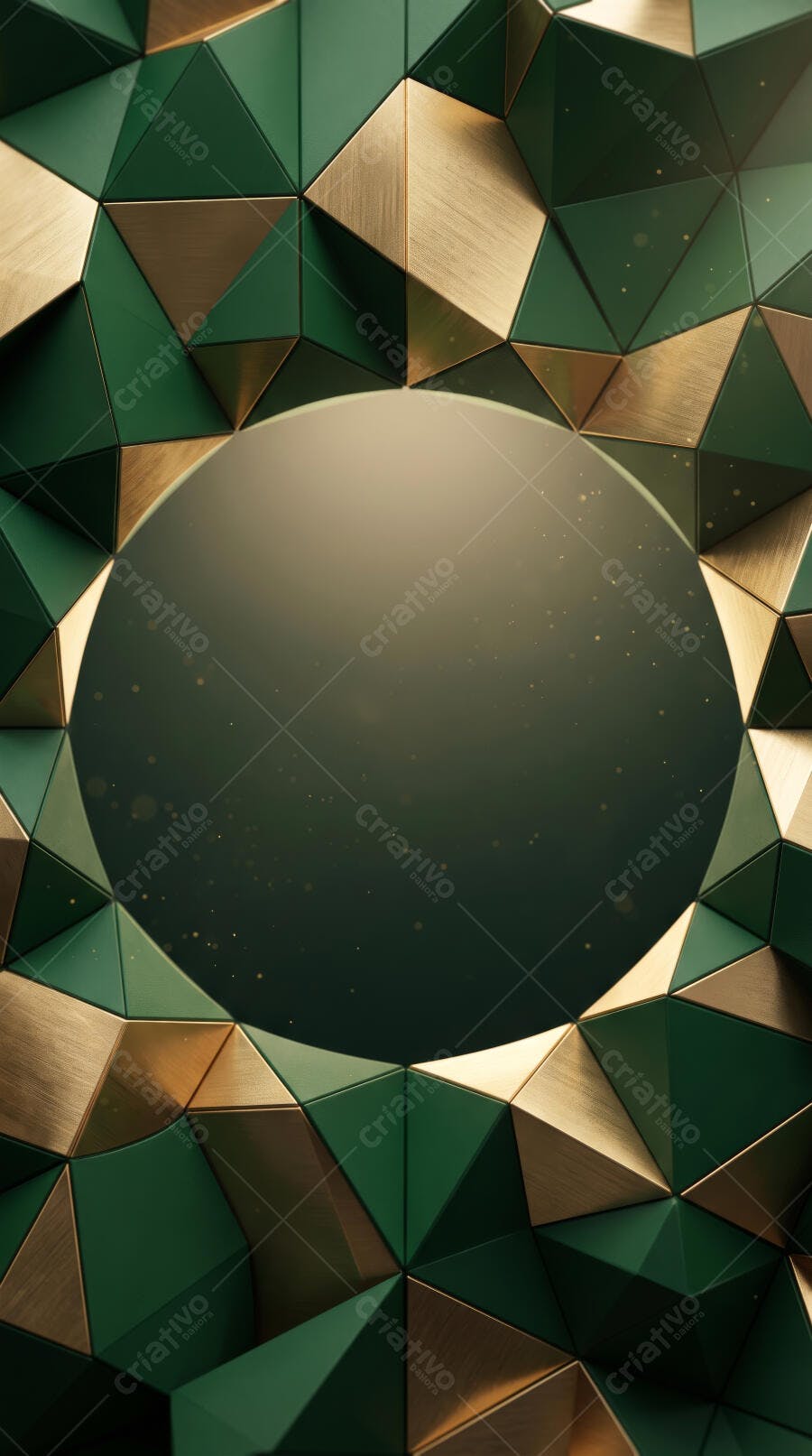Fundo Abstrato Geométrico Verde Dourado com Círculo Central