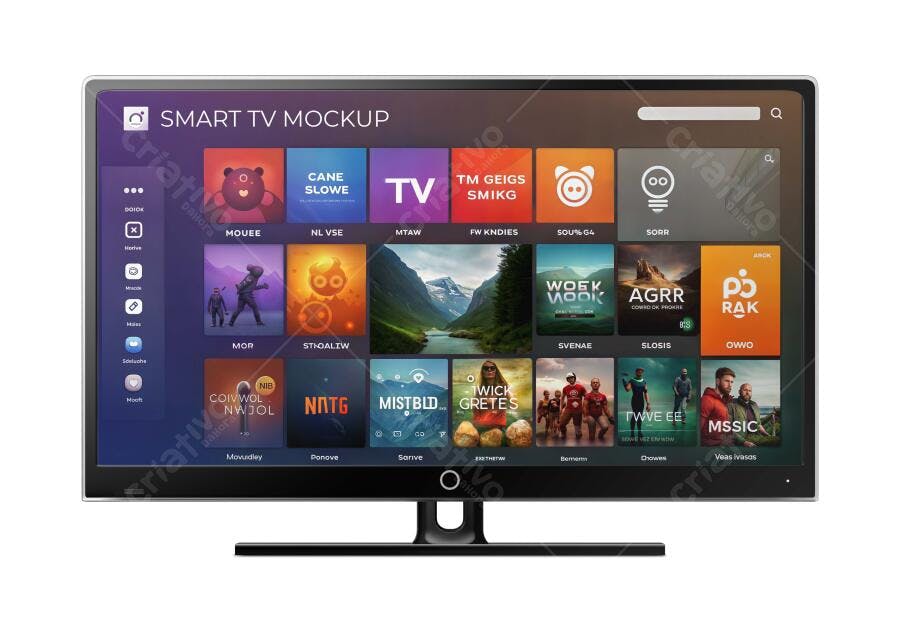Mockup Smart TV Tela Frontal Fundo Branco Editável