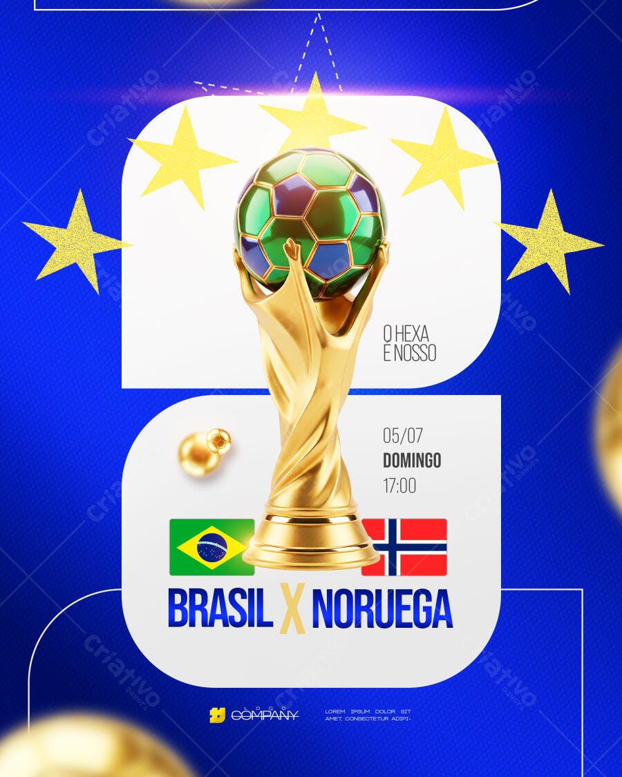 Post Instagram Copa do Mundo Brasil x Noruega PSD Editável