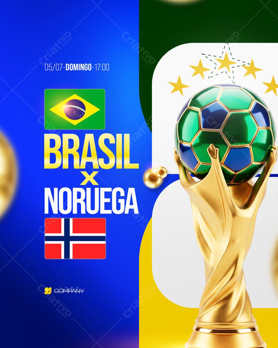 Post Instagram Jogo Brasil Noruega Futebol PSD Editável