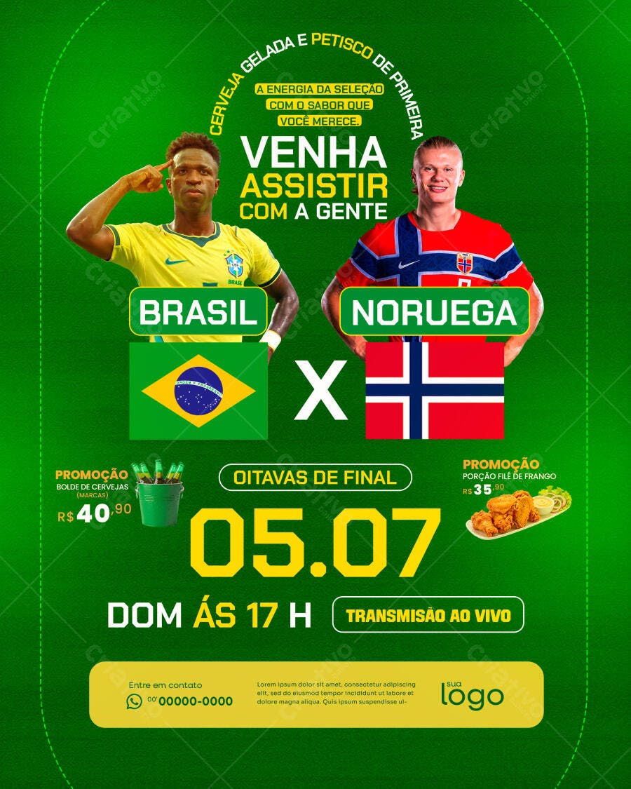 Post Instagram Jogo Brasil Noruega Oitavas de Final PSD Editável