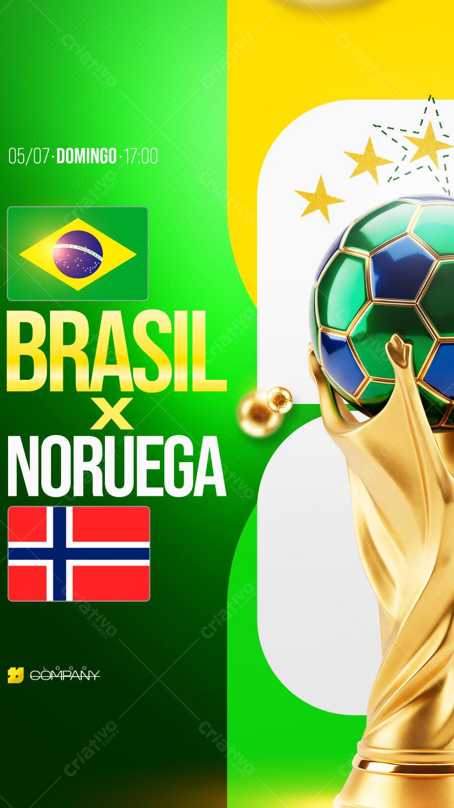 Post Instagram Jogo Brasil x Noruega Futebol PSD Editável