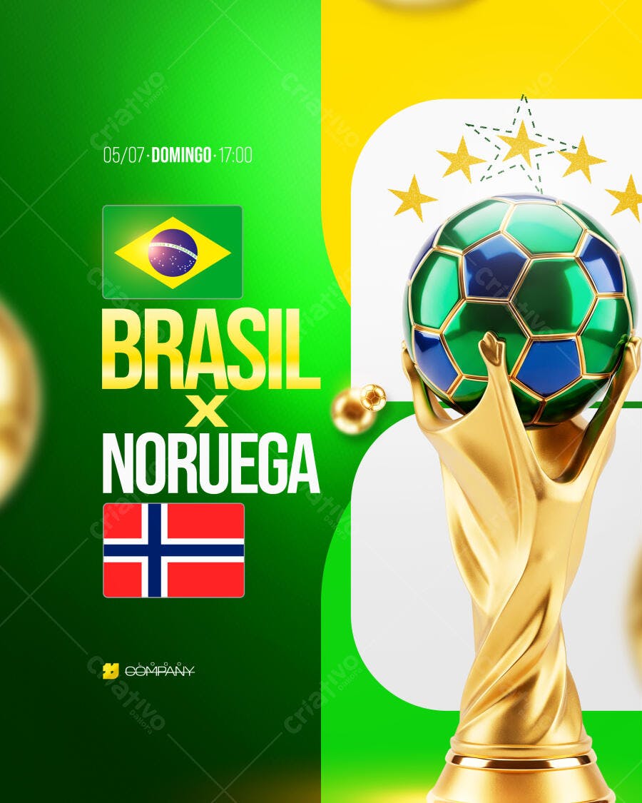 Post Instagram Jogo Brasil x Noruega Futebol PSD Editável