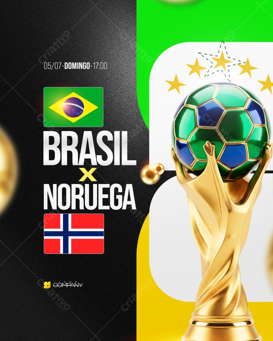 Post Instagram Jogo Brasil x Noruega Futebol PSD Editável