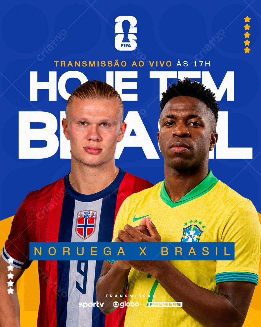 Post Instagram Jogo Noruega x Brasil Futebol PSD Editável
