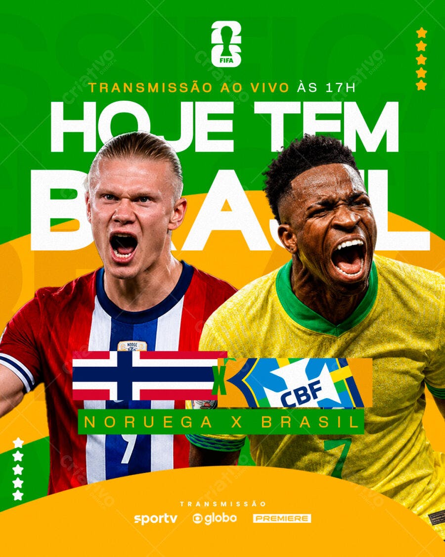 Post Instagram Jogo Noruega x Brasil Futebol PSD Editável