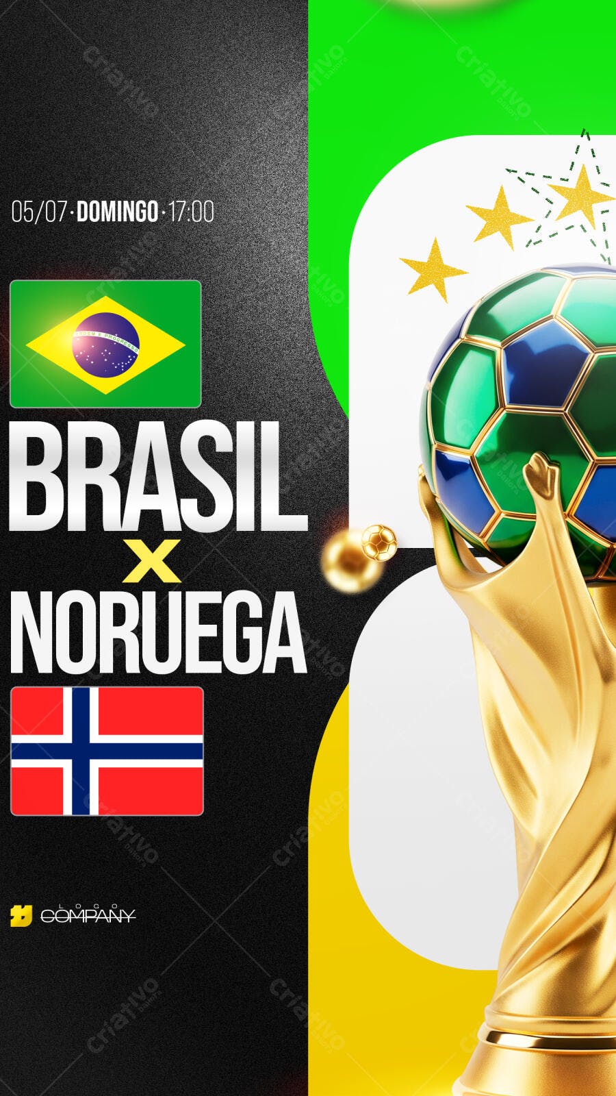 Story Instagram Jogo Brasil Noruega Futebol PSD Editável