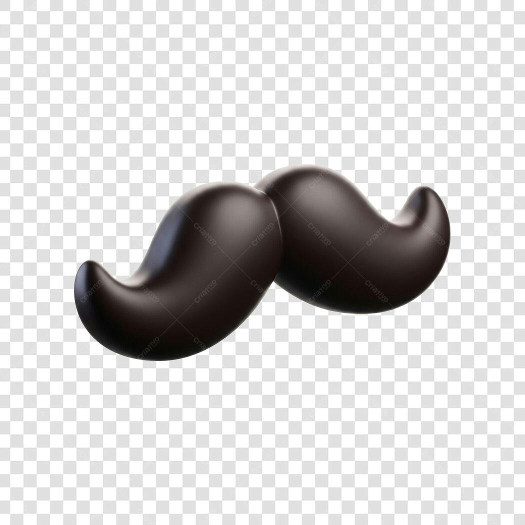 Elemento 3D Bigode Preto Masculino PNG Fundo Transparente