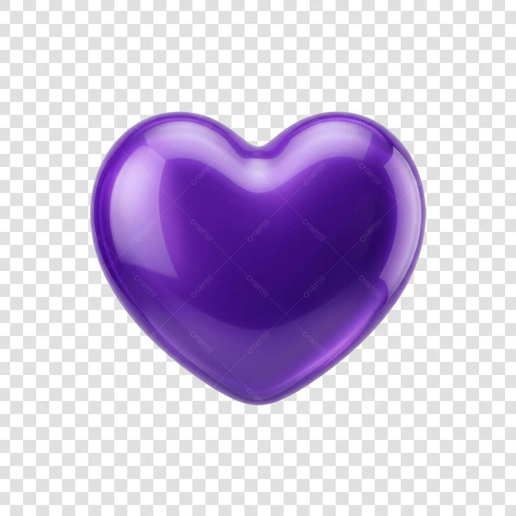 Elemento 3D Coração Roxo Brilhante PNG Fundo Transparente