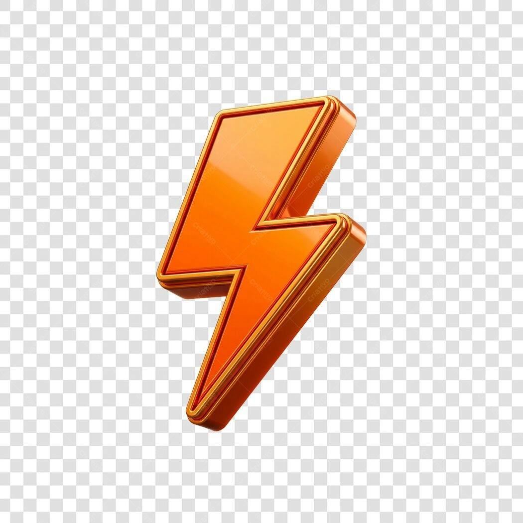 Elemento 3D Raio Laranja Energia PNG Fundo Transparente