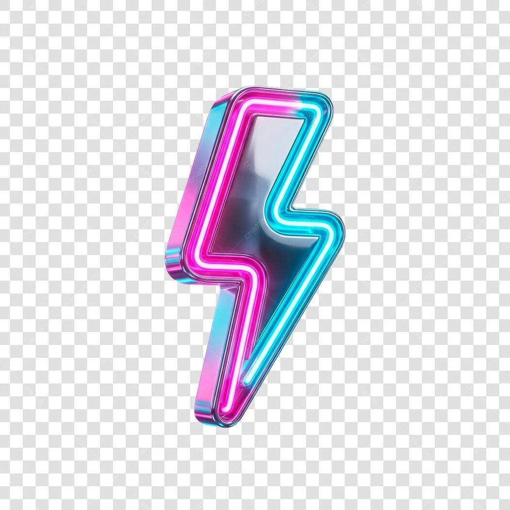 Elemento 3D Raio Neon Rosa Azul PNG Fundo Transparente
