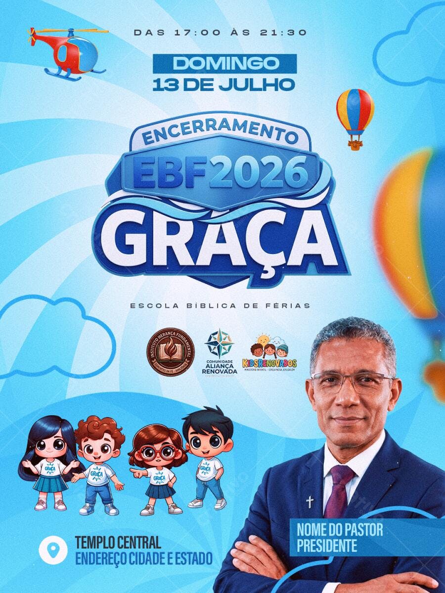 Flyer Encerramento EBF Julho Igreja Infantil PSD Editável