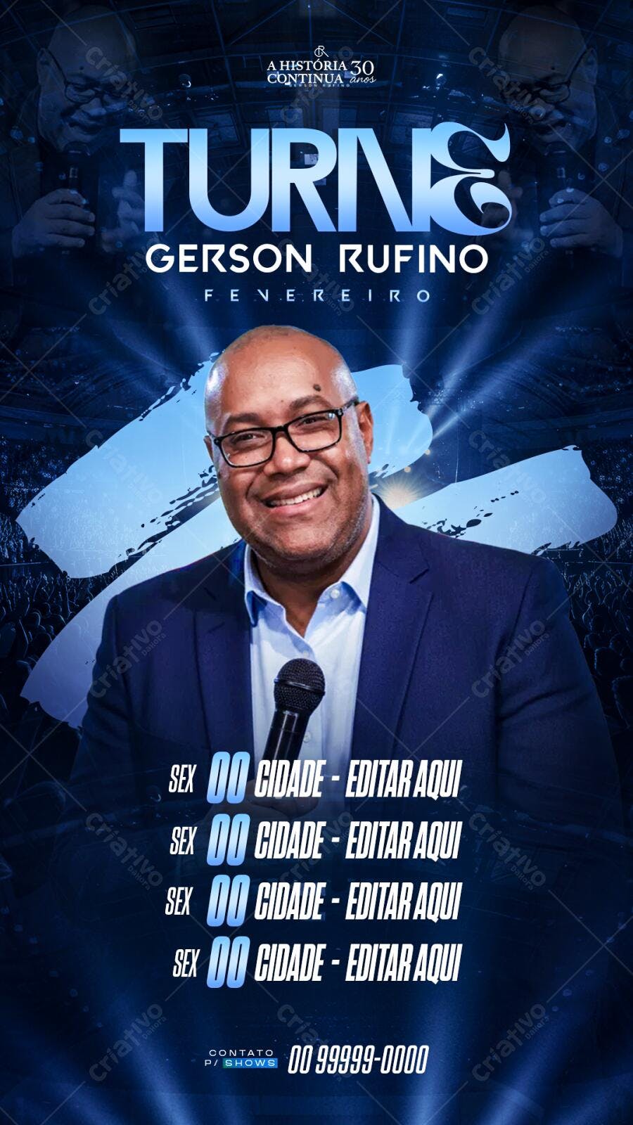 Flyer Turnê Gerson Rufino Fevereiro Evento PSD Editável