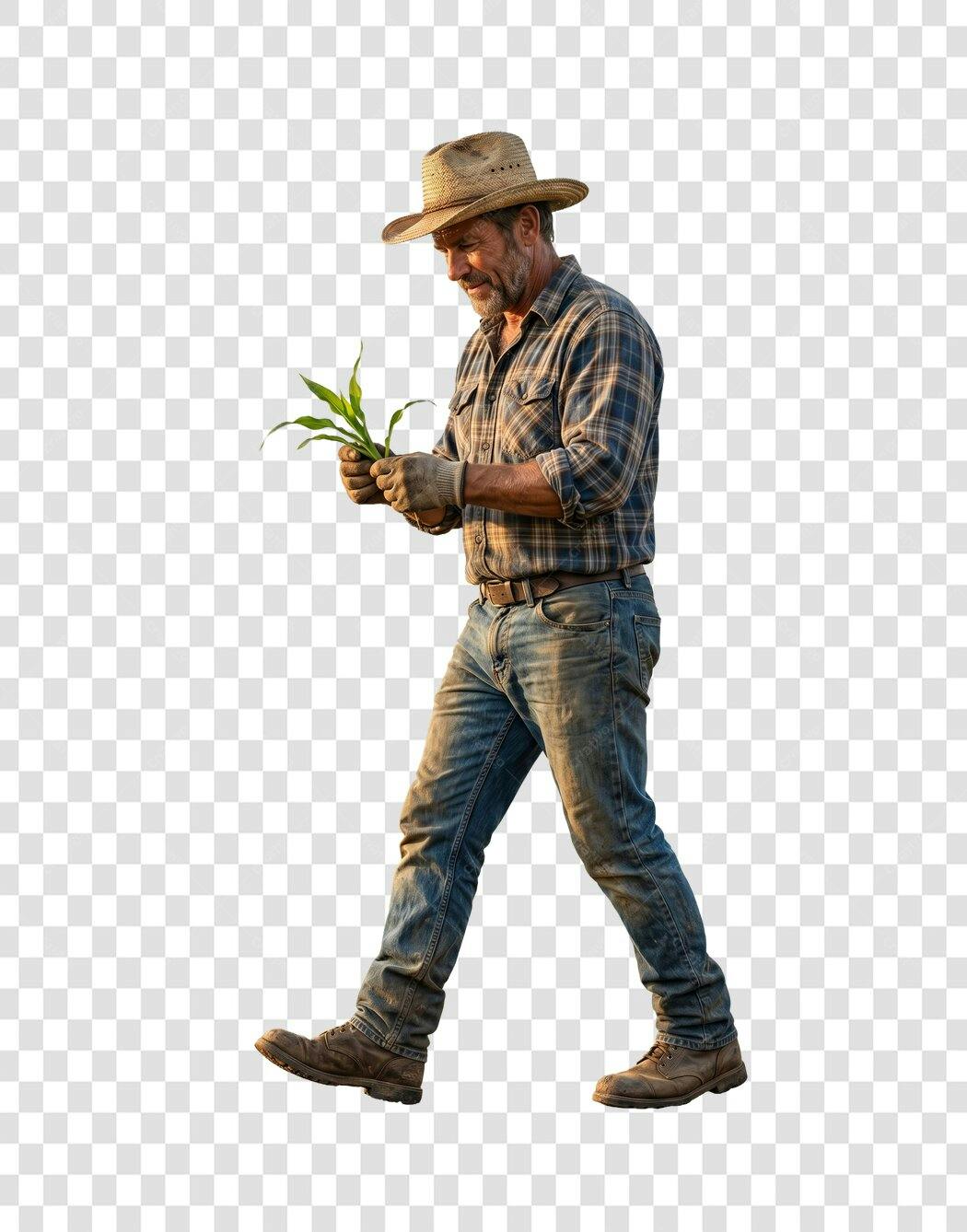 Foto Recortada Fazendeiro Homem Rural Planta PNG Fundo Transparente