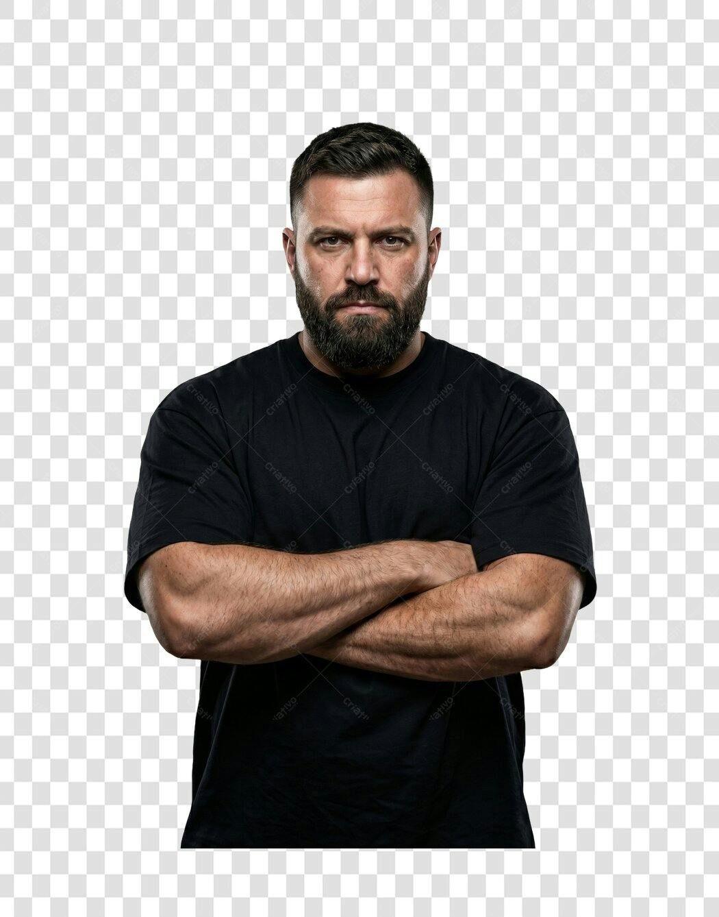 Foto Recortada Homem Barba Forte Braços Cruzados PNG Fundo Transparente