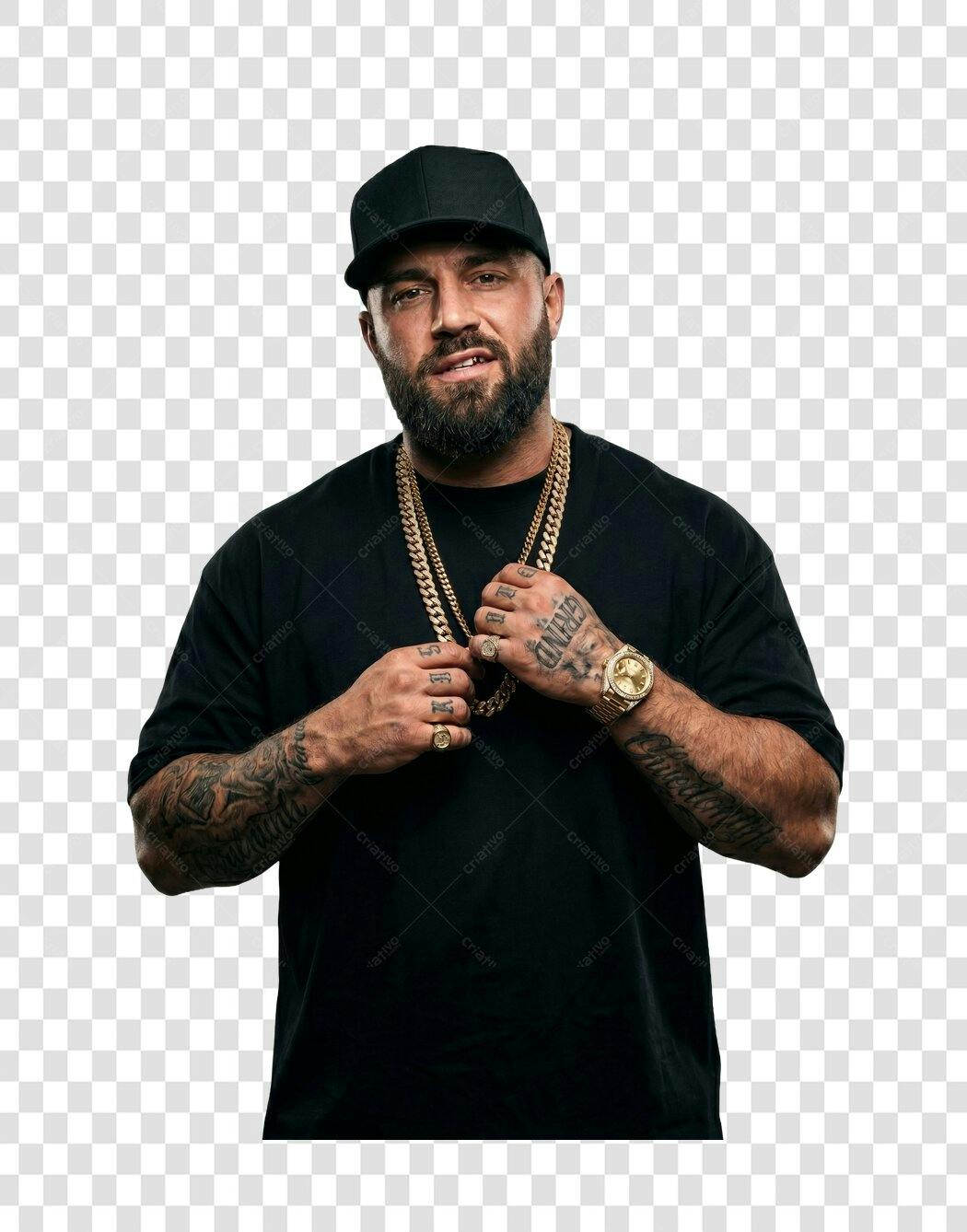 Foto Recortada Homem Barbudo Boné Correntes PNG Fundo Transparente