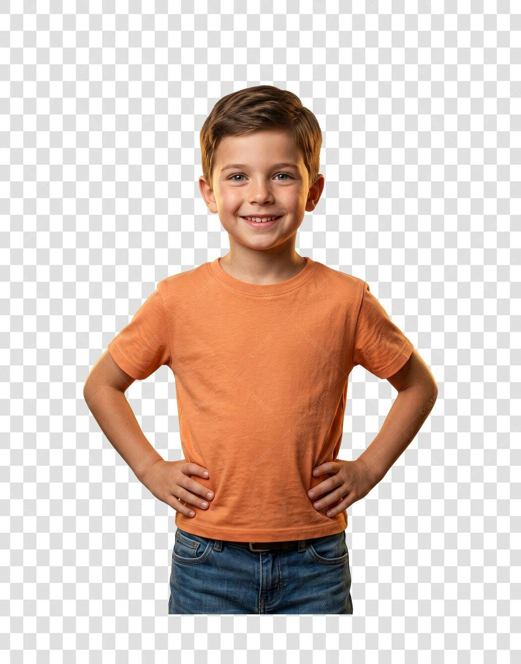 Foto Recortada Menino Sorrindo Camiseta Laranja PNG Fundo Transparente