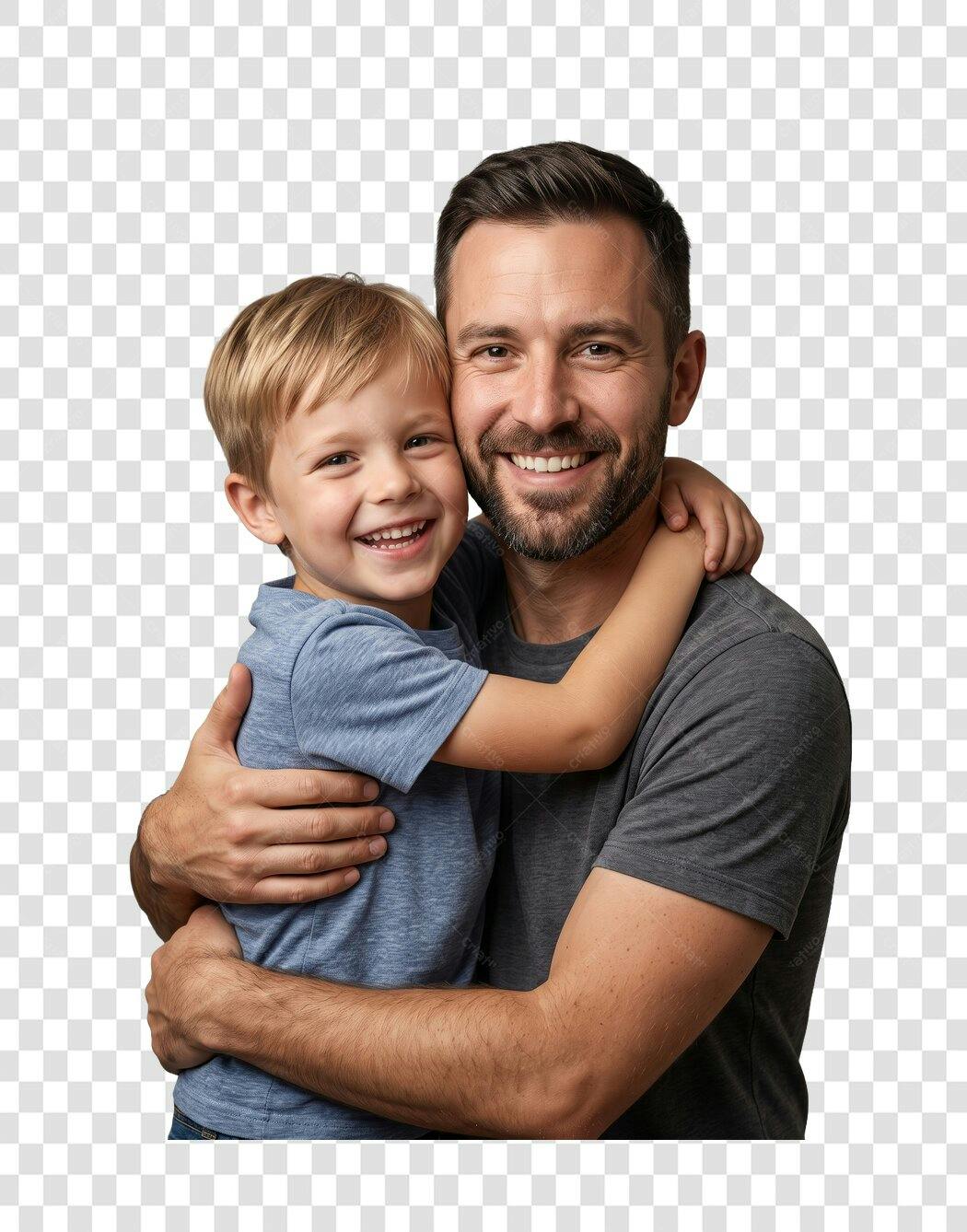 Foto Recortada Pai e Filho Abraçados Dia dos Pais Agosto PNG Fundo Transparente