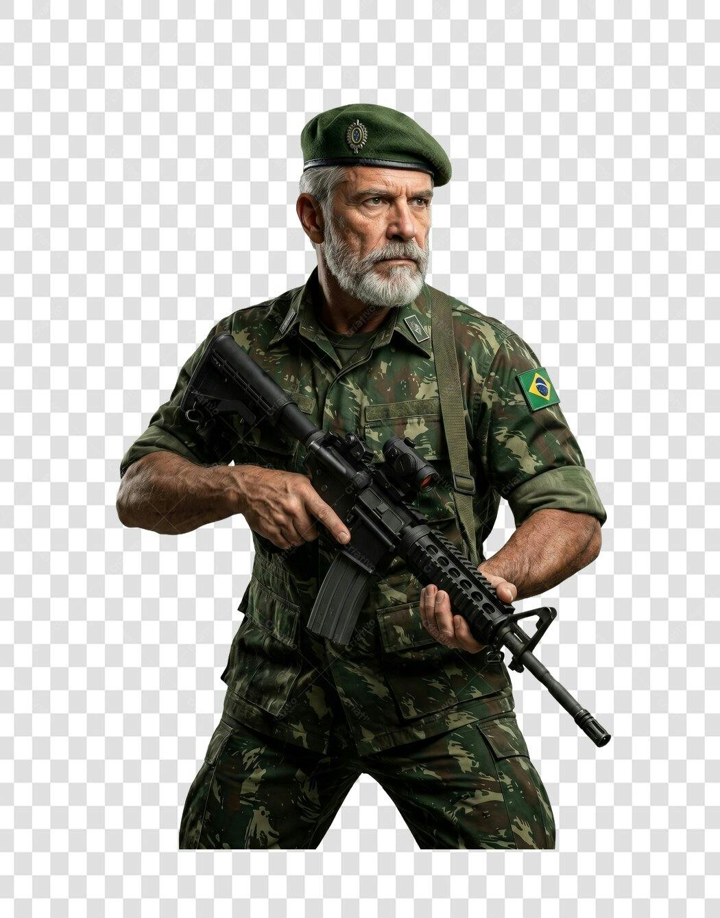 Foto Recortada Soldado Brasileiro Farda Camuflada PNG Fundo Transparente