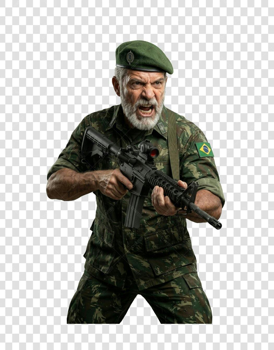 Foto Recortada Soldado Brasileiro Fardado Armado PNG Fundo Transparente