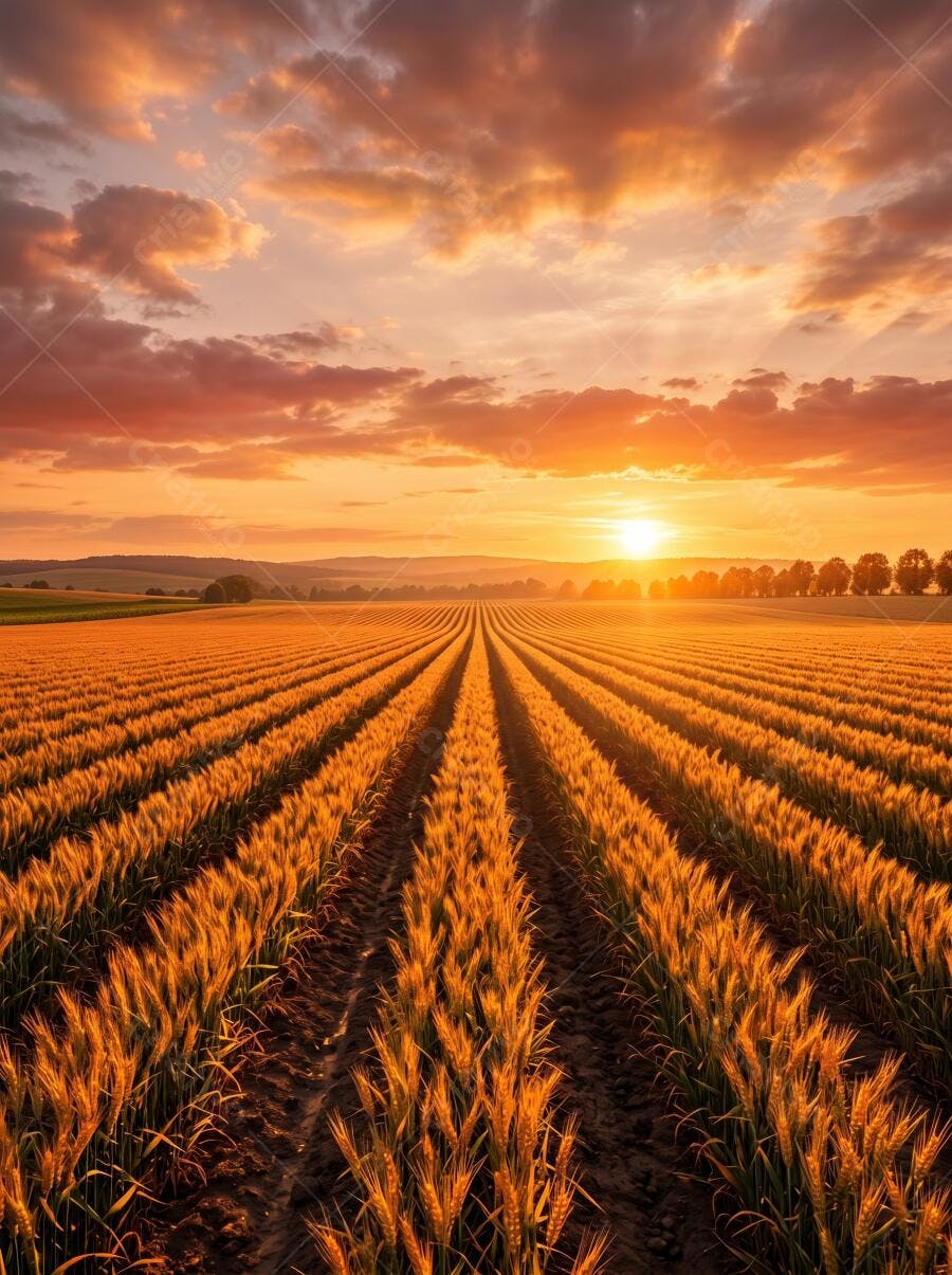 Textura Campo Trigo Dourado Pôr do Sol para Fundo