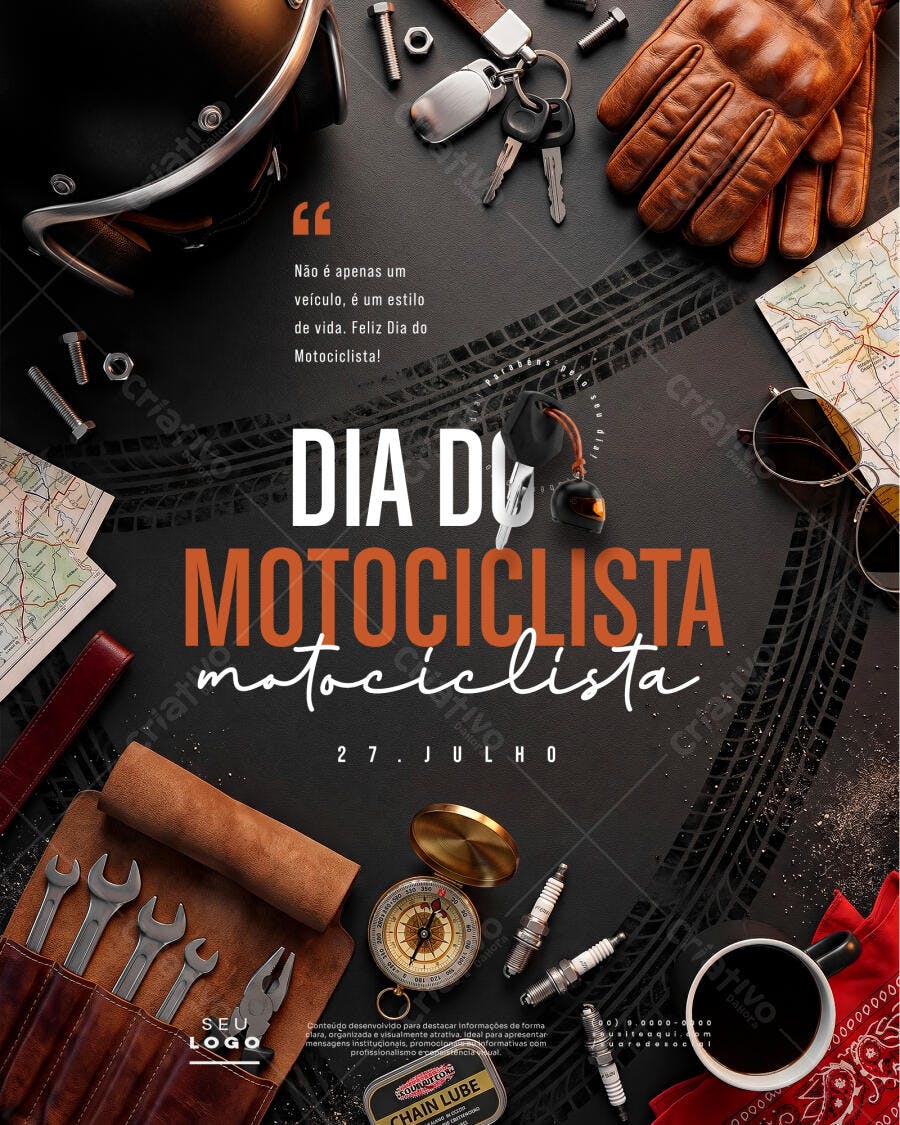 Post Instagram Dia do Motociclista 27 Julho PSD Editável
