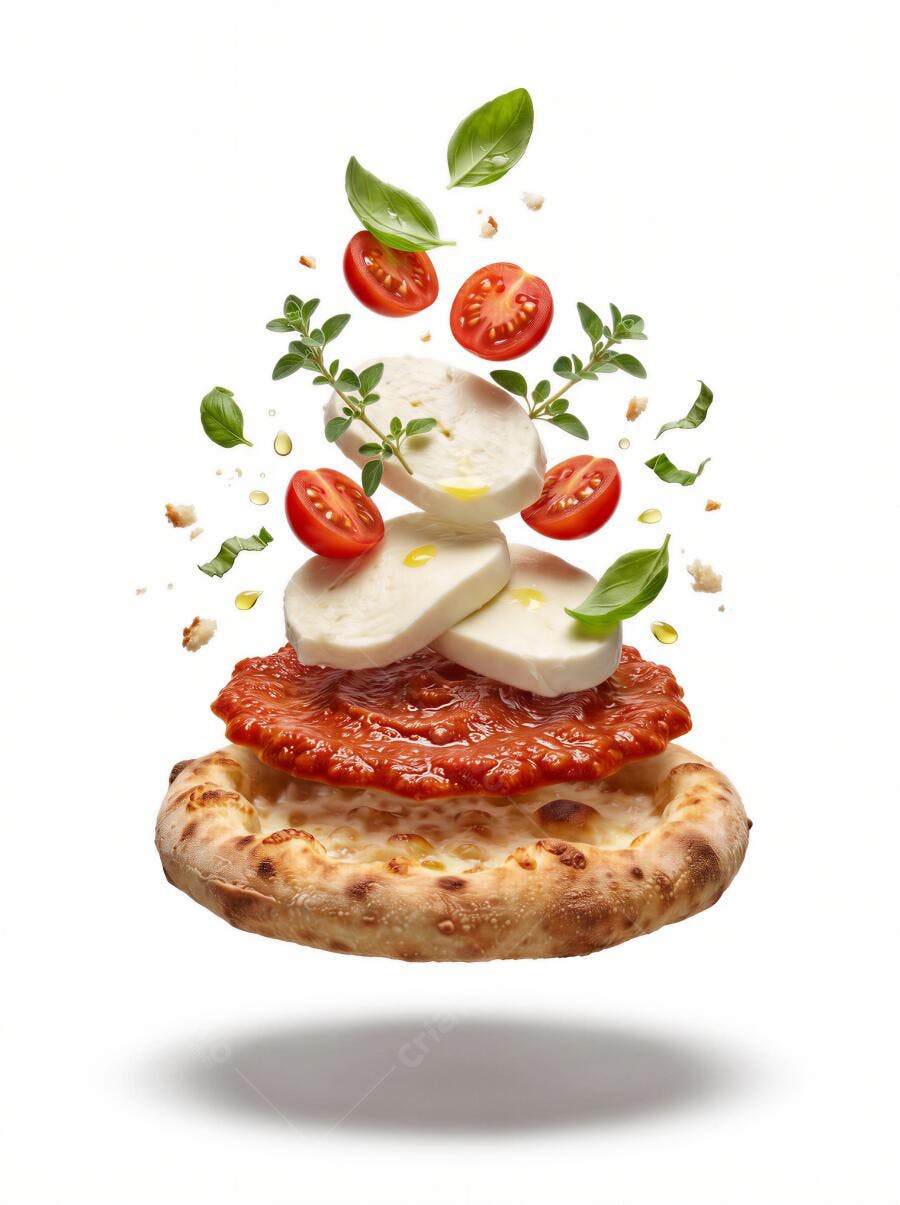 Foto Pizza Margherita Ingredientes Flutuando Fundo Branco